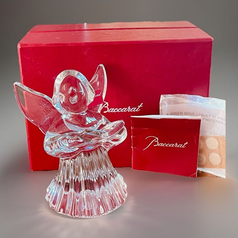 Baccarat Crystal Cherub Angel in Fluted Skirt Figurine W Hymn Book Signed w/ Box